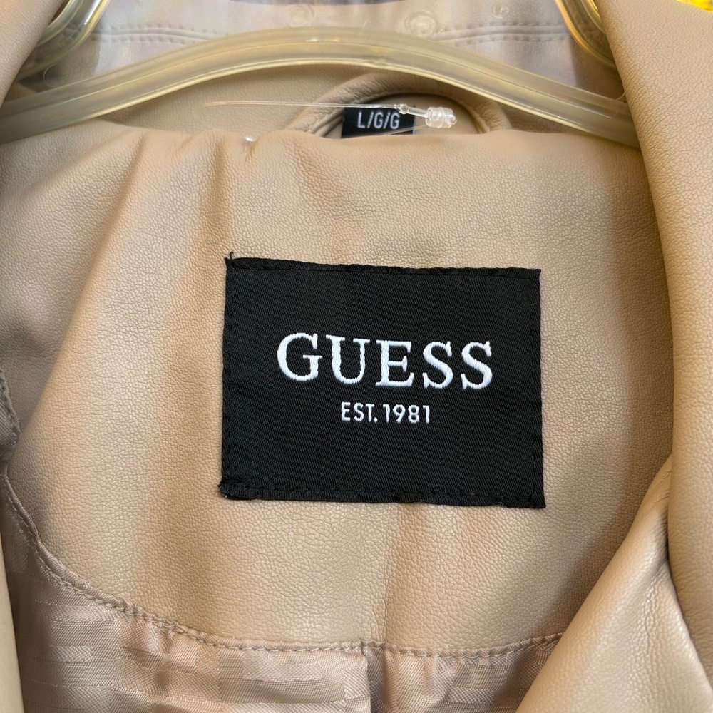 Excellent condition- Beige Faux-Leather Moto Jacket — Quilted Sleeves - Picture 3 of 8